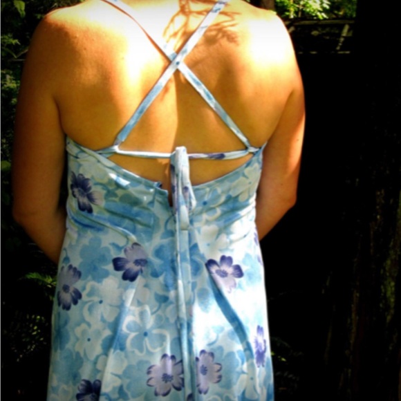 Vtg 70s Halter Maxi Dress, Long, Blue Strappy Summer Dress, Garden Party, Travel - Picture 4 of 5